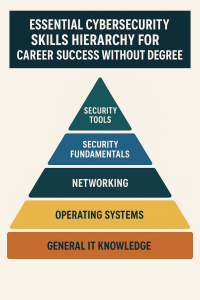 Cybersecurity skills pyramid showing technical, soft skills, and certifications